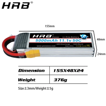 HRB Lipo Baterija 3S 11.1 V 5000mah 50C XT60 T Dekanai EB5 XT90 XT90-S Plug RC Dalys HSP FPV Lėktuvo Drone Lenktynių Automobilių 1/10 Valtis