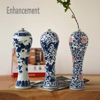 Jingdezhen Mėlynos ir Baltos spalvos Porceliano Vazos Aukštas ir Lieknas Meiping Gėlių Keramikos Vaza Antikos Studijų Kambario Apdaila, Vazos