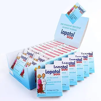 LOPATOL 100/500: Dėžutė 4/6 tabletės Wormer Tablet Kaspinuočių Roundworm Kirminų Šunims