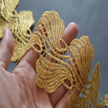 3yds/daug aukso nėrinių audinio 8.5 cm pločio Vestuvių Suknelė Simetriškus aukso lapų Aukso Siūlų Siuvinėjimai Nėrinių Priedai Apdaila 2018201