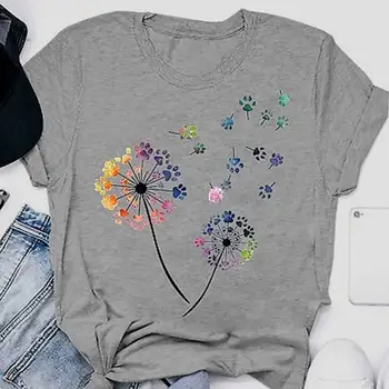 Harajuku Mados Viršūnes Moterys T-shirt 2021 m. Vasarą trumpomis Rankovėmis T Marškinėliai Atsitiktinis Palaidų Kiaulpienės Spausdinti Trišakiai Plius Dydis Streetwear