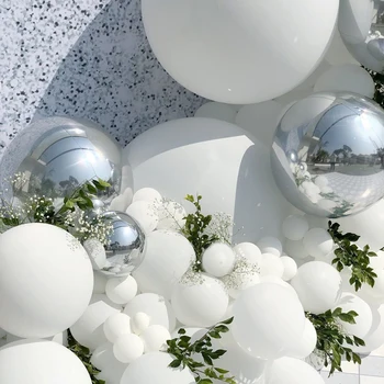 125pcs sidabro baltos spalvos balionų arkos rinkinys 