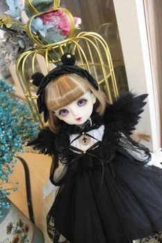 BJD Doll drabužiai tinka 1-3 1-4 1-6 dydžio juodos spalvos suknelė su sparnais angelas kostiumas lėlės priedai