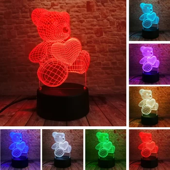Aukščiausios Kokybės Kalėdų USB Mažai Puikus Širdies Lokys 3D Atmosfera Lempa, Mergaičių, Kūdikių Miegamasis LED Touch Iliuzija Naktį Šviesos Vaikai