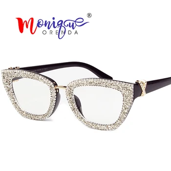 Senovinių moterų, cat eye akiniai prabangių dizainerio mados žvyro kalnų krištolas Mergina akinių rėmeliai feminino oculos Paprasto akiniai