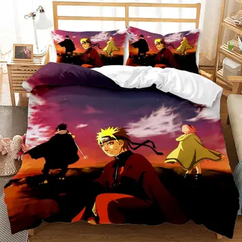 Japonų animacinių filmų kawaii juego de cama Naruto patalynė vaikams prabanga antklode padengti patalynės rinkinys, karalius ir karalienė, dvyniai, nustatyti visišką šalikas