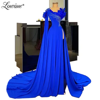 Royal Blue Vieną Petį, Vakaro Suknelės, Puošnios Plunksnos Arabų Islamo Dubajus Oficialų Kaftans Chalatas De Soiree Prom Šalis Suknelė Suknelės