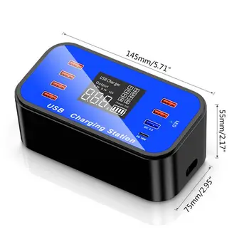 2020New 8-Port Smart USB Įkrovimo Stotis 18W Greitai Įkrauti QC 3.0 Įkroviklis Adapteris su LED Ekranas, 
