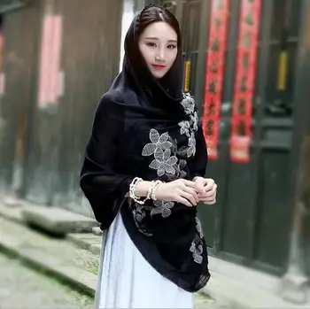 16 spalvų siuvinėti baltomis gėlėmis šalikas Musulmonišką hidžabą šalikai pakraštyje minkštas paprastas maxi skara minkštas foulard gana žiemą wrap skaros
