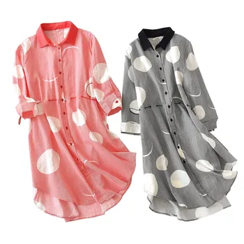 2020 M. Pavasarį Naujas Moterų Vidutinio Ilgio Marlės Medvilnės Nightdress Komfortą Prarasti Homewear Suknelė Prancūzų Stiliaus Dryžuotas Namų Drabužiai
