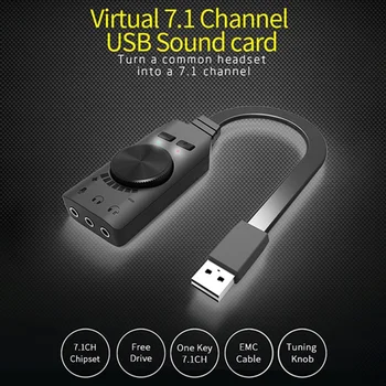 GS3 Virtualus 7.1 Kanalo Išorinė Garso plokštė USB Keitiklis Adapteris Juoda Stereo Audio 3.5 mm Ausines KOMPIUTERIO Darbalaukį Sąsiuvinis ~