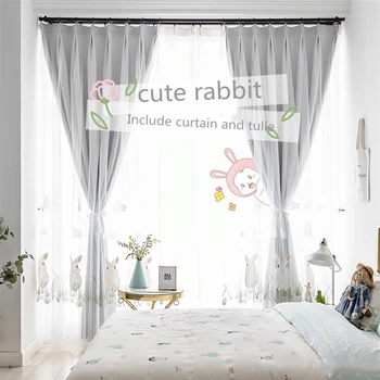 Mielas triušis Blackout užuolaidos Termiškai Izoliuotas vaikų kambarys Gyvenamasis Kambarys miegamasis baltas vien rožinių užuolaidų lango gydymas