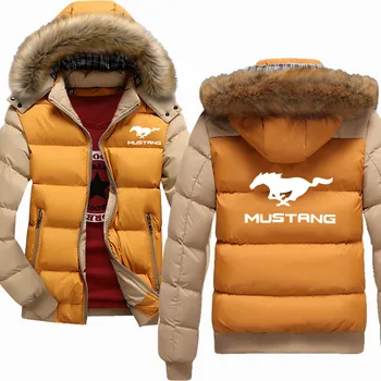 Žiemos vilnos Tirštėti Šilti paltai Vyrų hoodie Mustang Automobilio Logotipas Spausdinti aukštos kokybės Medvilnės atsitiktinis Mens Hoodies Striukės Užtrauktukas