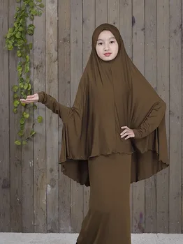 Abaja Kaftan Musulmonų Maldos Drabužis-Suknelė Arabų, Artimųjų Rytų Malda Hijab Paauglių Mergaičių Paprastas Dviejų Dalių Kostiumai Vaikams Islamo Apranga