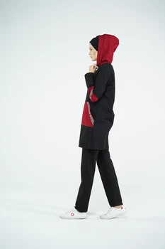 Eofashion Islamo Apranga Musulmonų Moterys Ilgomis Rankovėmis Bordo Sportwear Su Gaubtu Ir Pants Plus Size Aukštos Kokybės Sweatwear