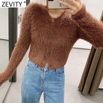 Zevity Naujas 2021 Moterų Mados, O Kaklo Vientisos Spalvos Kailis Trumpas Mezgimo Megztinis Femme Prašmatnus Vieną Krūtinėmis Cardigan Atsitiktinis Viršūnes S589