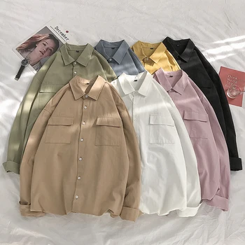 HCXY grynos medvilnės naujus marškinius ilgomis rankovėmis vyriški laisvalaikio prarasti įrankiai pora rudens tendencija Honkongo vėjo marškinėliai