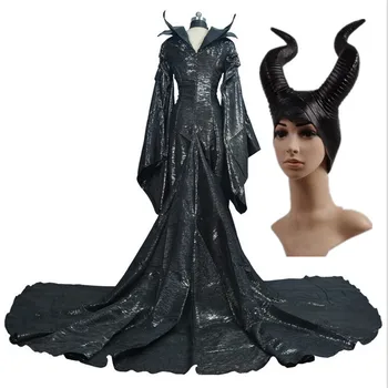 Aukštos Kokybės miegančioji gražuolė Tamsiai Ragana Maleficent Cosplay Kostiumų Suaugusių Moterų Helovinas Šalis Maleficent juoda Suknelė