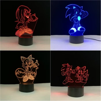 Animaciją Žaidimas Sonic Uodegos Knuckles 3D Lempos Apšvietimas LED USB Nuotaika Naktį Šviesos Vaikas Žaislų Spalvotų Luminaria Kalėdų Dovana Vaikams