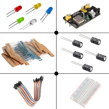 Elektronikos Komponentų rinkinys su Maitinimo Modulis, Breadboard, Rezistorius, Kondensatorius, LED, Potenciometras už Arduino