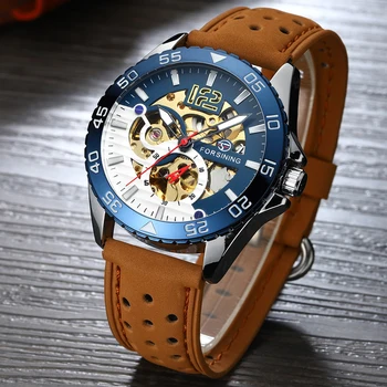 Reloj Hombre Automatinis Laikrodžiai Vyrai Mada Sporto Odinis Dirželis Skeletas Mechaninė Laikrodžius Riešo Laikrodžių Vyrams
