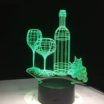 Vyno Stiklo Butelis, Greipfrutų 3D Optinė Iliuzija Lentelė Šviesos Nuotaika Lempos Jutiklinis Nuotolinio Valdymo pultas 7 Spalvų Namų Šviesos Šaliai Dekoro