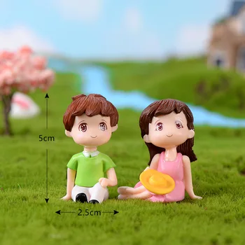2vnt Žolės Sėdi Berniukas, Mergaitė Meilužis statulėlės animacinis personažas, fėja sodo namų miniatiūriniai ornamentu stalo dekoracija 