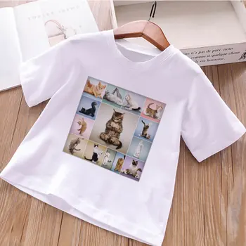 Unisex Berniuko Drabužius Vasarą Viršuje Kung Fu Šuo, Katė Jogos Childen Atsitiktinis Marškinėliai T-shirts Mielas Mergaičių 