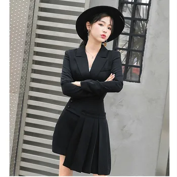 2019 laisvalaikio kostiumas antkaklis juodas Slim nereguliarus sijonas + ilgomis rankovėmis striukė 2 komplektai seksualus mados office single-breasted striukė