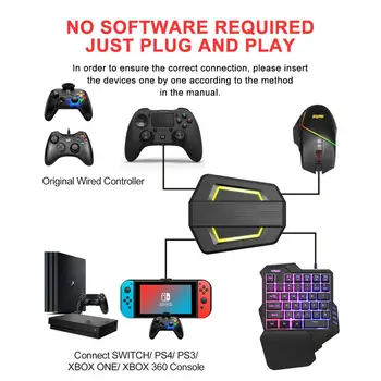 RedThunder P6 Žaidimų Klaviatūra ir Pelė, Adapteris, skirtas PS4/Xbox Vienas/Xbox360/PS/Nintendo Jungiklis, RGB Žaidimų Combo Žaidimų Konsolės