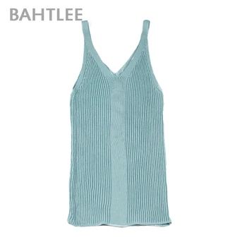 BAHTLEE Vasarą Moterys Tankai Camis T-Shirt Tencel Rankovių Puloveriai Sptriped Megztiniai Vėdinimas