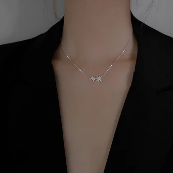 Karšto Pardavimo Diamond Star Pakabukas Karoliai S925 Sterlingų Silve Moterų Fine Jewelry Mielas Reikmenys Vestuves Dovana