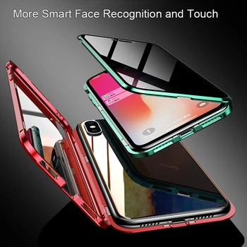 360 Apsaugoti Dvigubo Grūdinto Stiklo Magnetinės Telefono dėklas skirtas iPhone 6S 7 8 Plius XR XS 11 Pro MAX SE Anti-spy Privatumo Telefono dėklas