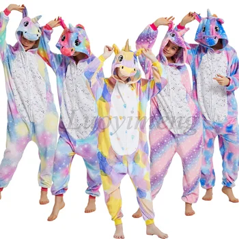 Žiemos Suaugusiųjų Kigurumi Vienaragis Pižama Dygsnio Gyvūnų Sleepwear Panda Onesies Moterys Vyrai Flanelė Nightie Anime Pižamos Darbo Drabužiai