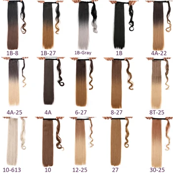 22 Colių Sintetinių Plaukų Pluoštas Karščiui Atsparaus Tiesūs Plaukai, Su Surišti Į Arklio Plaukų Pratęstas Ombre Juoda Ruda Galvos Apdangalai