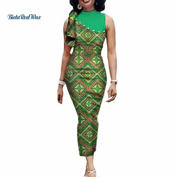 Nauja Afrikos Spausdinti Ilgos Suknelės Moterims heidi bazin Riche Kratinys Tiesiai Perlai Puoštas Suknelė Afrikos Drabužių Vestidos WY3416