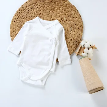 2vnt/5vnt kūdikių drabužiai balti bodysuit mergina ilgomis rankovėmis drabužius onesies medvilnės kombinezonas kūdikiui, naujagimiui wrapover bodysuit