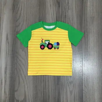 Pavasarį, Vasarą Berniukai Velykų Traktoriaus Kiaušiniai Išsiuvinėti Geltonos spalvos Juostele marškinėliai