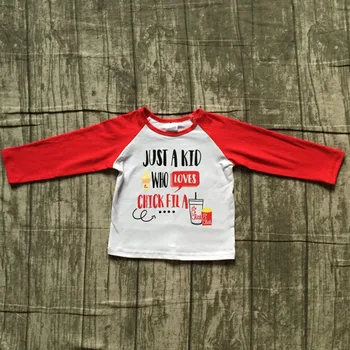 Išskirtinė Rudens/žiemos raudona T-shirt tik vaikas, kuris myli, bulvytės fri, viršuje pynimas marškinėliai apledėjimo raglans t-shirt medvilnės berniukas drabužiai
