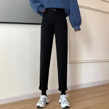 ZHISILAO Straight Džinsai Moterims Plius Dydis Derliaus Kietas Aukšto Juosmens Džinsinio audinio Kelnės Vaikino Mama Džinsai su Diržu 2021 Streetwear
