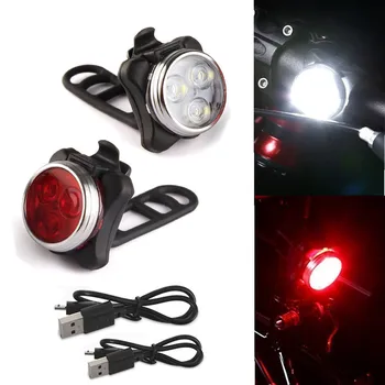 Dviračių sportas Dviračių Nuoma 3 LED Galva Priekyje Su USB Įkrovimo Uodega Įrašą Šviesos Lempos Dviračių raudona + balta lemputė