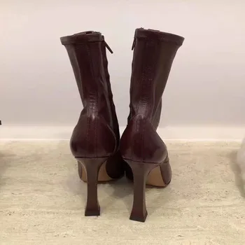 Natūralios odos Batai moterims 9.5 cm aukščio kulniukai aikštėje kojų kilimo ir tūpimo tako 2018 seksualus slim batų vyno raudonos, žalios zapatos mujer