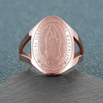 Žiedai Moterims Derliaus Mergelės Marijos 316L Nerūdijančio Plieno Žiedas Religinių Apvalūs Žiedai Aukso Spalvos Vyrų Papuošalai Krikščionių Dovanos