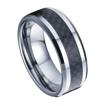 Klasikinis 8mm juodas anglies pluošto volframo karbido žiedas Aljansų Santuokos Jubiliejų, vestuvių juostoje pora žiedai vyrams ir moterims