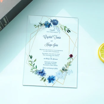 Skaidrūs, Aukštos kokybės UV spausdinimo akrilo kortelės naujas produktas užsakymą pigūs vestuvių kvietimą su gėlių rėmo