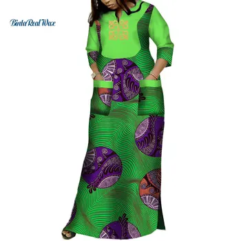 Dashiki Afrikos Suknelės Moterims heidi bazin Riche Aplikacijos Spausdinti Ilgos Suknelės su 2 Kišenės Tradicinių Afrikos Drabužių WY3620