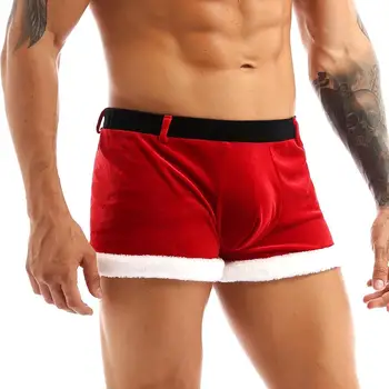 Vyrų Apatiniai, Seksualus Bailys Boxer Kelnaitės Minkštas Aksominis Santa Kalėdų Atostogų Cosplay Išgalvotas Kostiumų Trumpikes Apatiniai, Kelnaitės