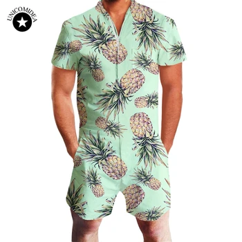Juokinga 3d Ananasų Spausdinti Mens Romper Havajų Jumpsuit Vasaros Playsuit darbo drabužiai Vienas Gabalas Slim Fit Paplūdimio Atsitiktinis Vyrų Rinkiniai