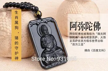 Naujas Natūralus Juodasis Obsidianas Ranka Raižyti Kinijos Aštuonių Buda Kwan-Yin Amuletas Pasisekė Pakabukas + Karoliukai Karoliai Fine Jewelry