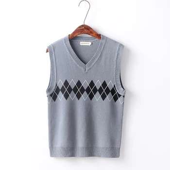 Vertikalios, horizontalios rombo formos 2 spalvos Pilkos spalvos megztinis paprasta dėvėti lengvas megztinis